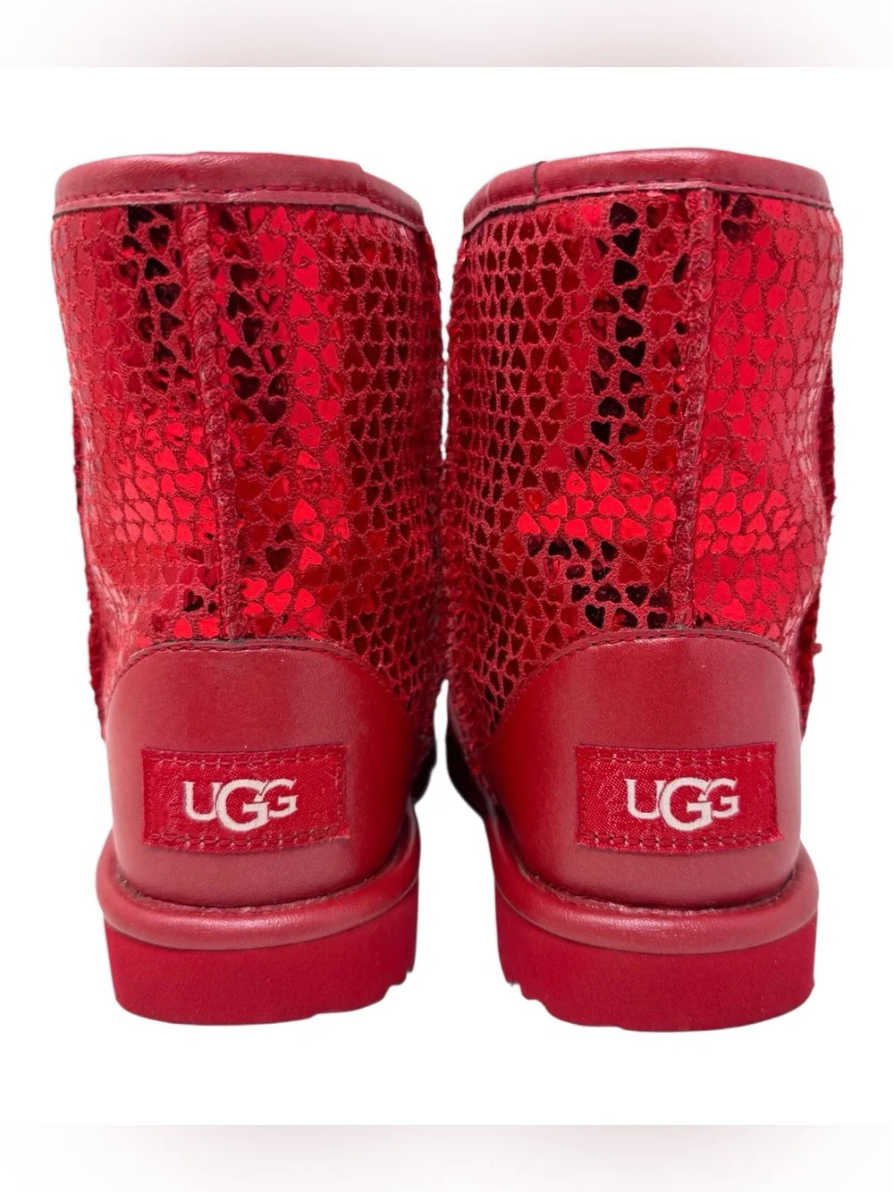 UGG Kids' Classic II Gel Hearts Red Boots girls size US 10/EU 27.5